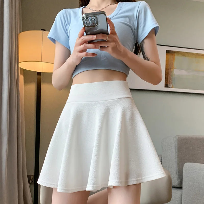 Summer Women's Skirts Fashion Sexy Mini Elastic Pleated Sun Skirts For School Girl Uniform Korean Black High Waist Tennis Skirts voguable