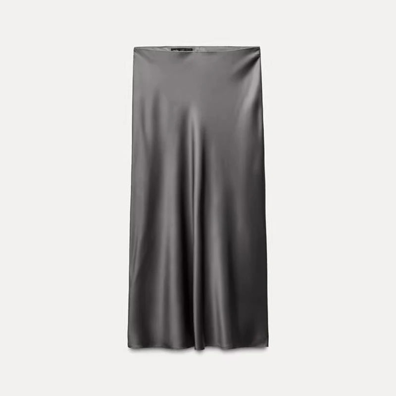 2025 Pink Sweet Satin Long Skirt New Solid Color High Waist Elegant Slim Summer Women Skirt Fashion Party Female Clothing voguable