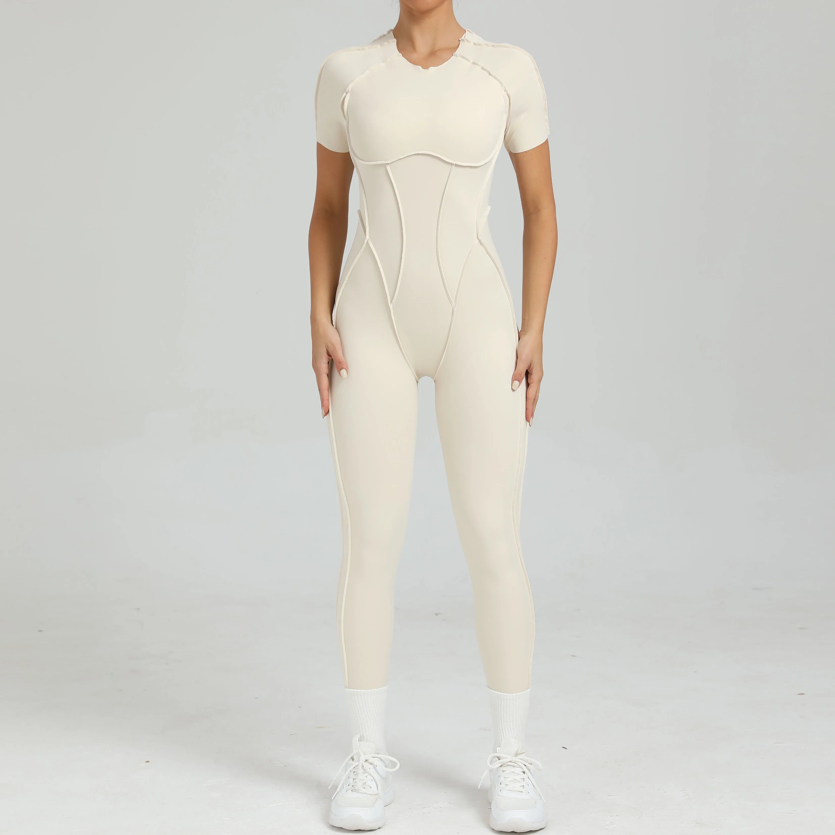 Voguable  Women's One-Piece Suit Zipper Short Sleeve Gym Push Up Workout Clothes Fitness Short Bodysuit Sportswear Jumpsuits voguable