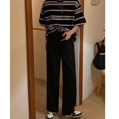 Vintage Solid Color Summer Straight Cylinder Men's Wide Leg Pants Pocket Fashion All-match Street Casual Loose Male Trousers voguable