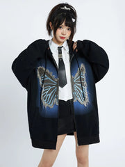 Vintage Women Y2K Hoodies Bufferfly Loose Long Sleeve Streetwear Sweatshirts Harajuku Casual Fall Lady Retro American Tops voguable