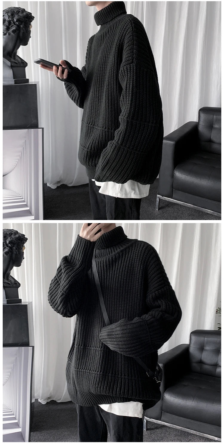 Autumn Winter Mens Casual Turtleneck Pullover Men's Long Sleeve Rollneck Sweater Korean Style Fashion Warm Knitted Sweater voguable