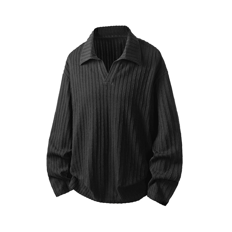 Voguable  Soft Long Sleeve Casual Lapel Tee Shirt plus Size Men's Oversized Top Streetwear for Autumn Spring M-5XL voguable