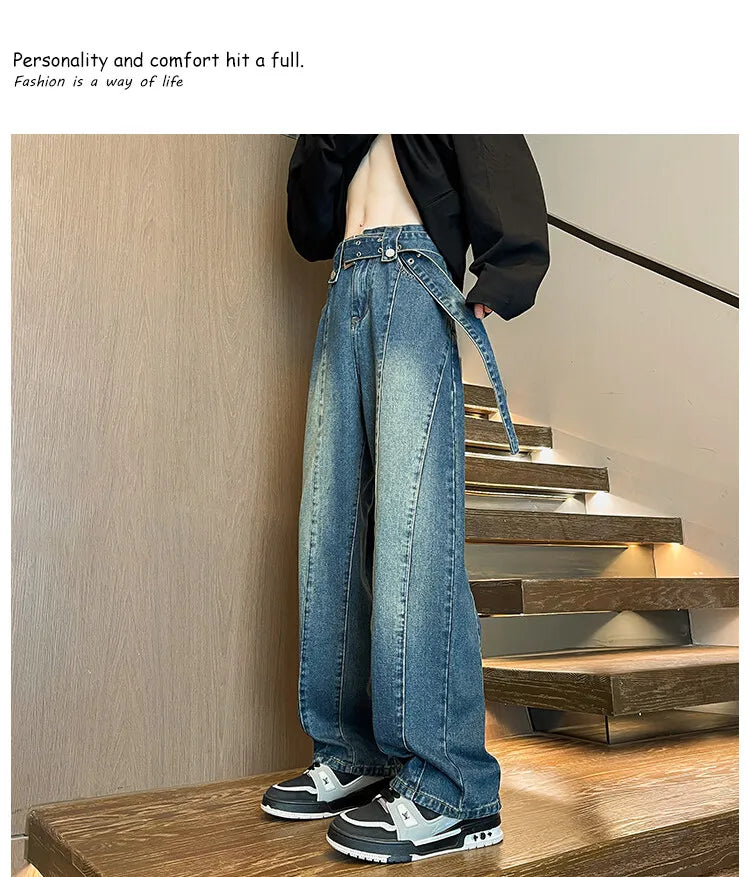 2025 New Big boy Jeans for Men Streetwear Baggy Jeans Large size Patchwork Denim Leisure Simple Dime Pants Women Jeans Hot  jean voguable