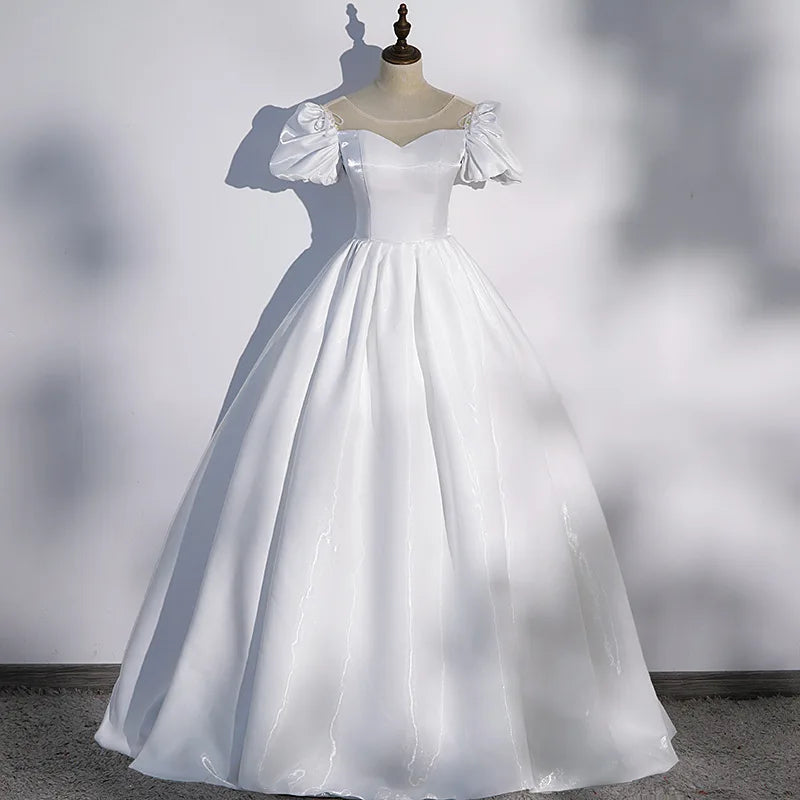 Voguable  Puff Sleeve Evening Dress Princess Dress Temperament Bride Simple Wedding Dress Host Long Dresses Wedding Dresses for Women voguable