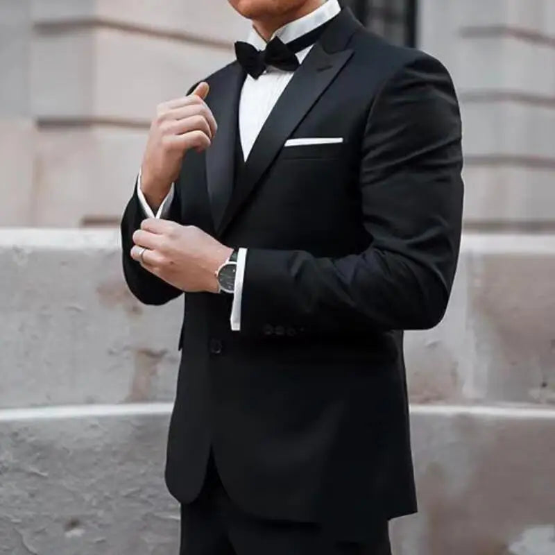 Voguable  New Classic Black Wedding Tuxedo Men Suit Peaked Lapel Slim Fit 3 Piece Groom Wear Formal Party Prom Blazer (Jacket+Vest+Pants) voguable