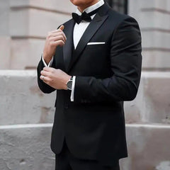 Voguable  New Classic Black Wedding Tuxedo Men Suit Peaked Lapel Slim Fit 3 Piece Groom Wear Formal Party Prom Blazer (Jacket+Vest+Pants) voguable