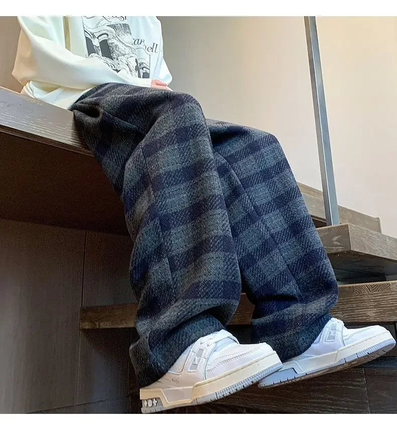 Voguable Green Plaid Pants Men Harajuku Winter Wide Leg Checked Trousers Male Oversize Big Size Casual Sweatpants Streetwear 8XL voguable