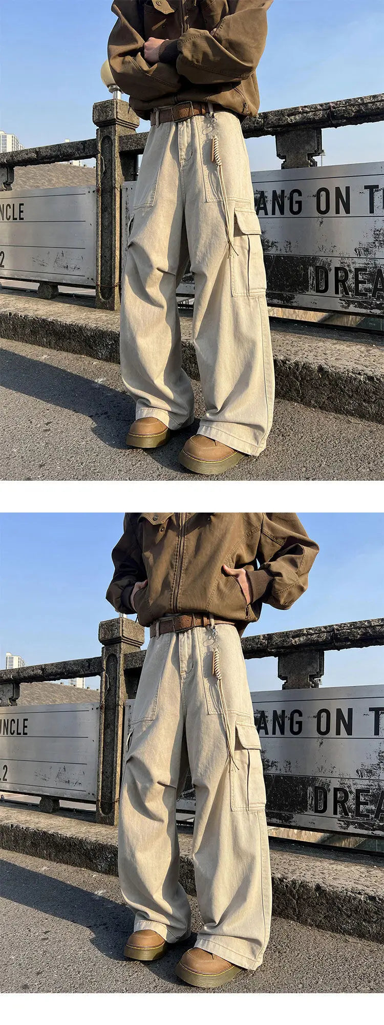 Mens Casual Workwear Cargo Pants Loose Fit Straight Wide Leg Multi Pocket Utility Tactical Outdoor Hiking Durable Heavy Duty voguable