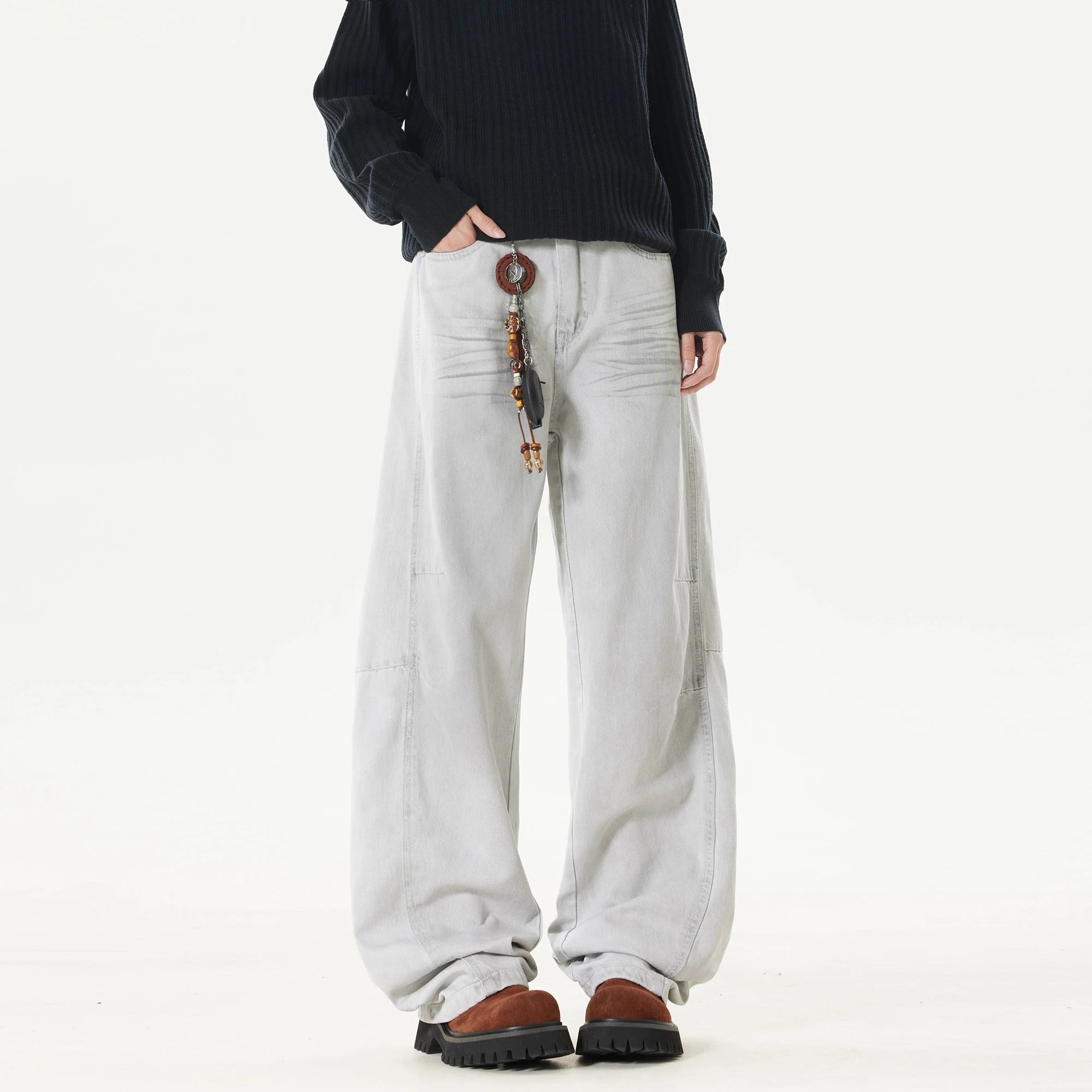 2025 Spring Men Denim Pants Straight Droop Vintage Loose Bottom Straight Wide Leg Casual Male Trousers Korean Style baggy jeans voguable