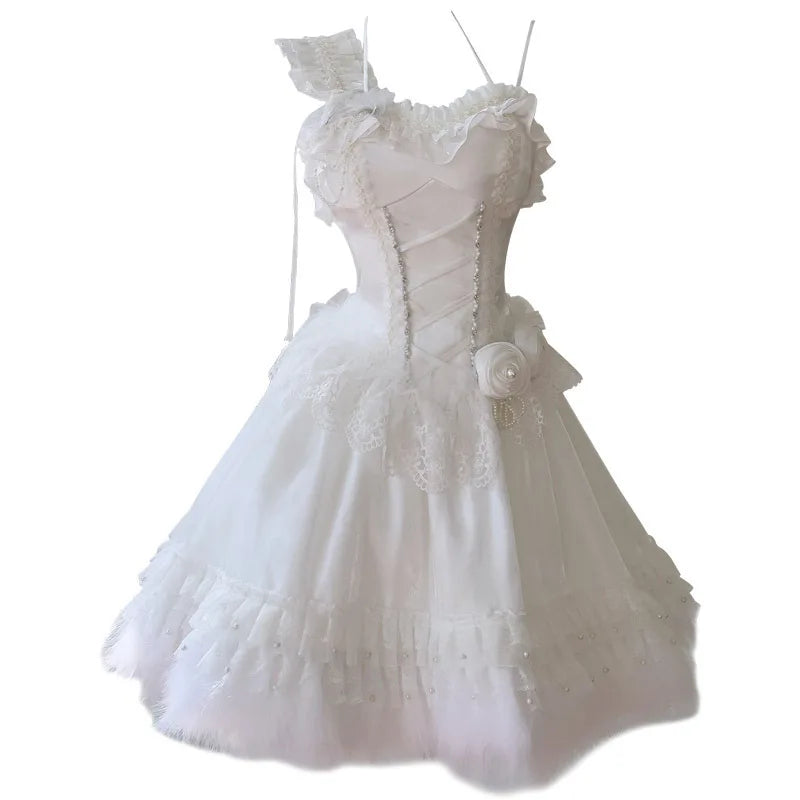 Fashion Women Dress Short Sleeve Strapless Lace Patchwork Female Summer Party Dresses New Tide 3QW1325 voguable