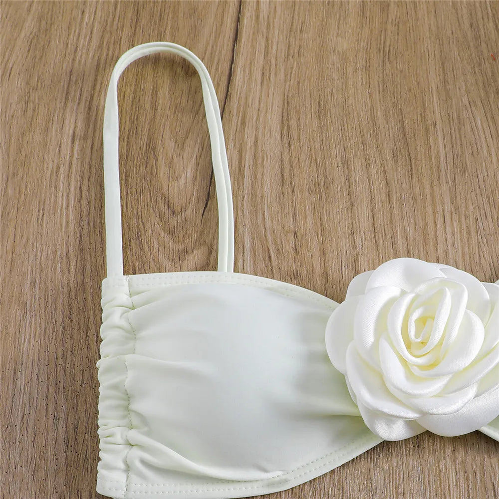 Voguable Sexy Flower Bandeau Swimwear Thong Bikini 2024 Women Lace-up Swimsuits Swimming Bathing Suit Brazilian Bikinis Set Mujer Biquini voguable