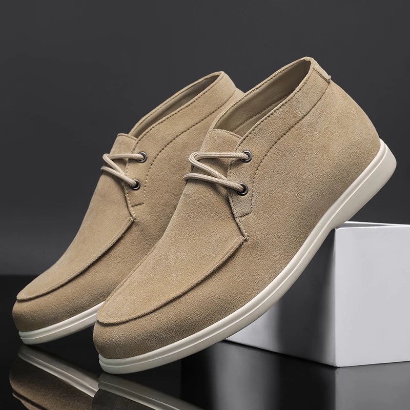 Voguable  Men Suede Leather Loafers Slip-on Platform Driving Shoes Lightweight Casual Khaki Breathable Leisure Footwear Comfort Flexible voguable