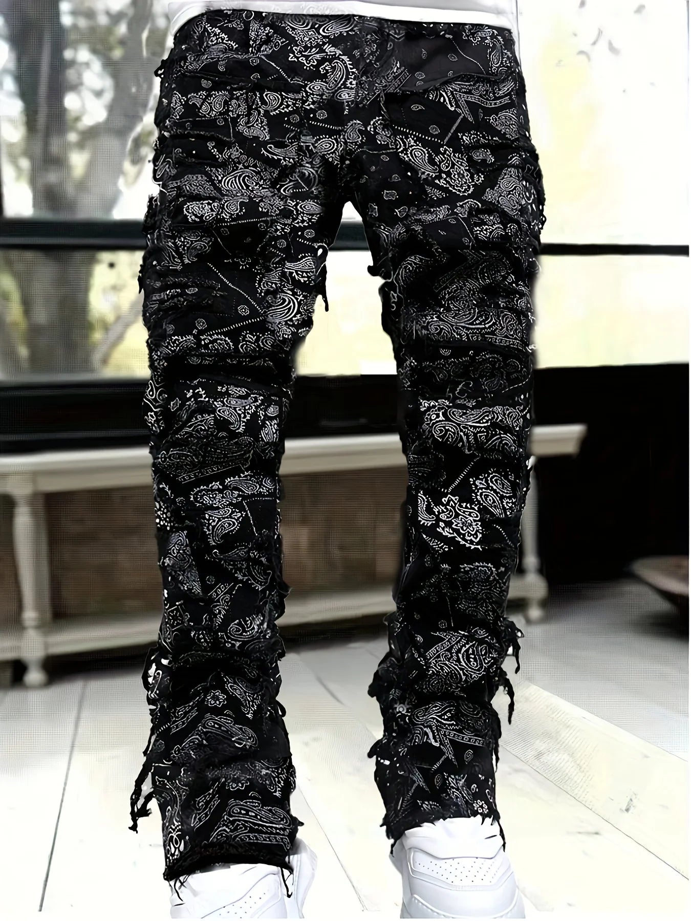 Voguable  New Men's Straight-Leg Jeans, Street Fashion Stretch Casual Jacquard Denim, Hip-Hop Street Style Jeans voguable