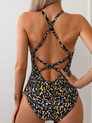 Voguable  New Print Women's One Piece Swimsuit Sexy Slim Monokini Bikini Beach Vacation Cross Bandage Backless Swimwear Large Size voguable