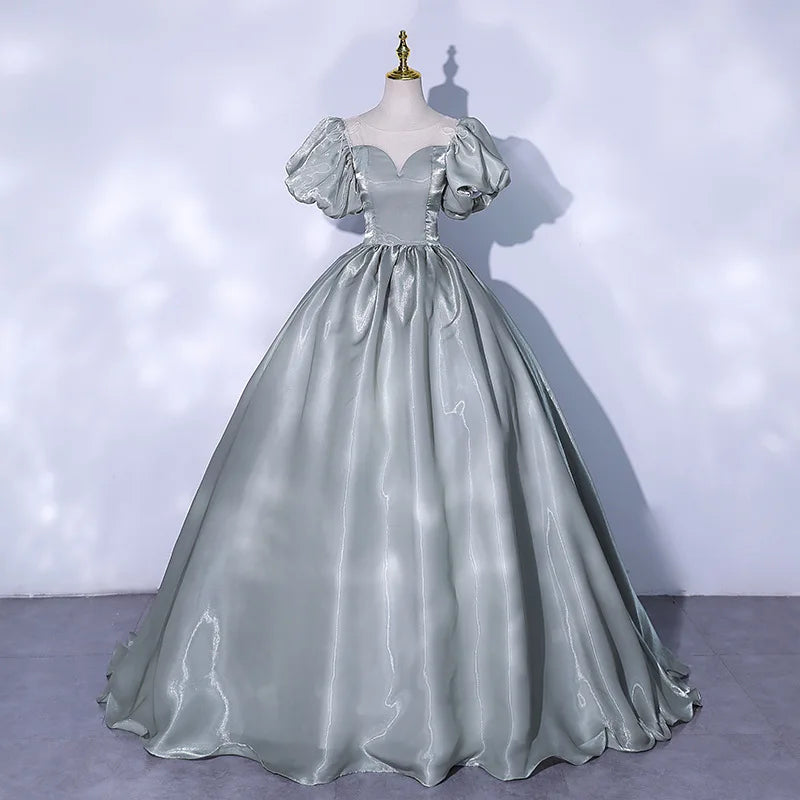 Voguable  Puff Sleeve Evening Dress Princess Dress Temperament Bride Simple Wedding Dress Host Long Dresses Wedding Dresses for Women voguable