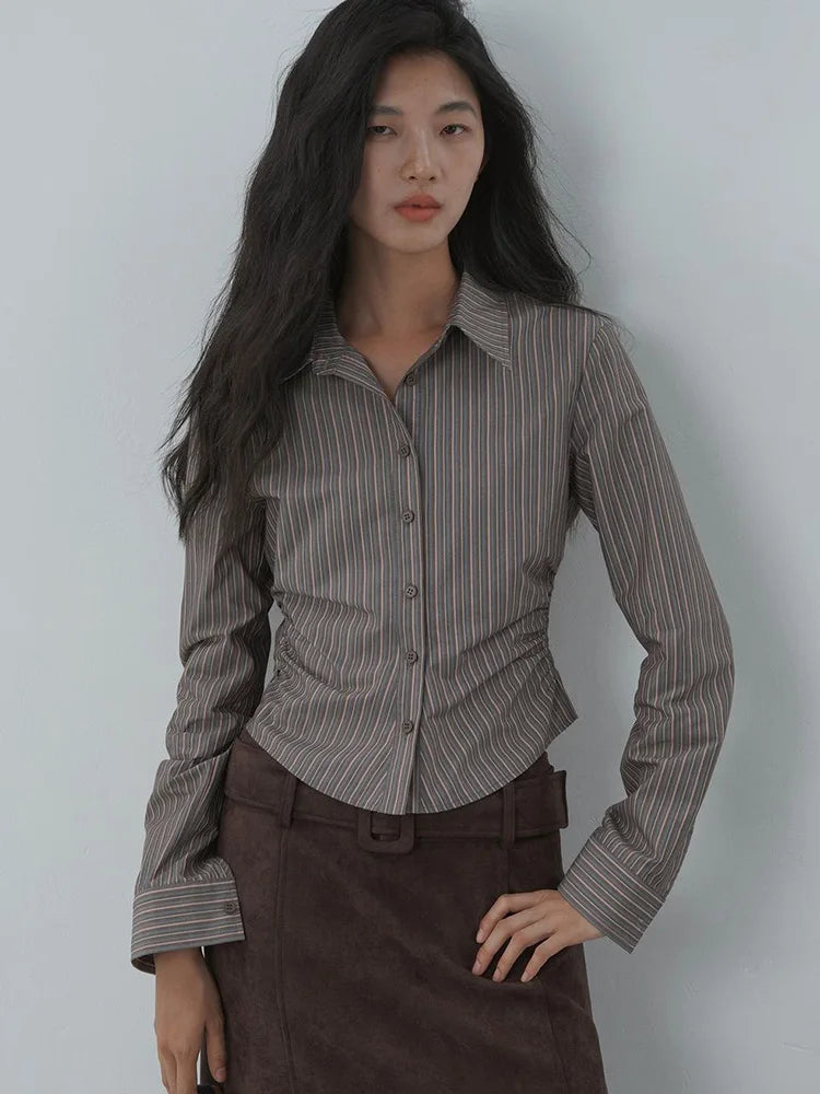 American Retro Slim Striped Shirt Fall Long Sleeve Harajuku Y2K Blouse Casual Vintage Female Streetwear Gothic Hip Hop New Tops voguable
