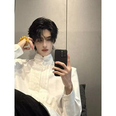 Spring New Niche Shirt Deconstructed Stand Collar Long-sleeved Shirt Men's Mature Elegant Youth Design Feel Loose Casual Blouse voguable