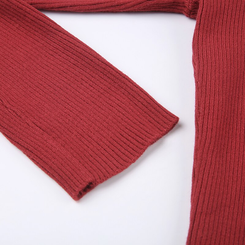 Red Slash Neck Slim Sweater Dress mysite