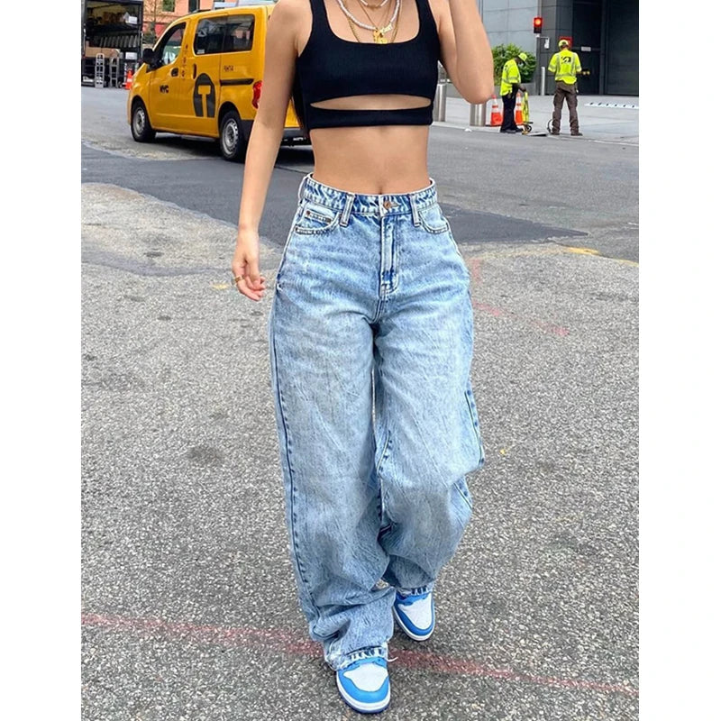 Jeans y2k Aesthetic Clothes Women Mid Waist Baggy Loose Trousers with Pockets Fashion Ladies Denim Pants Streetwear voguable
