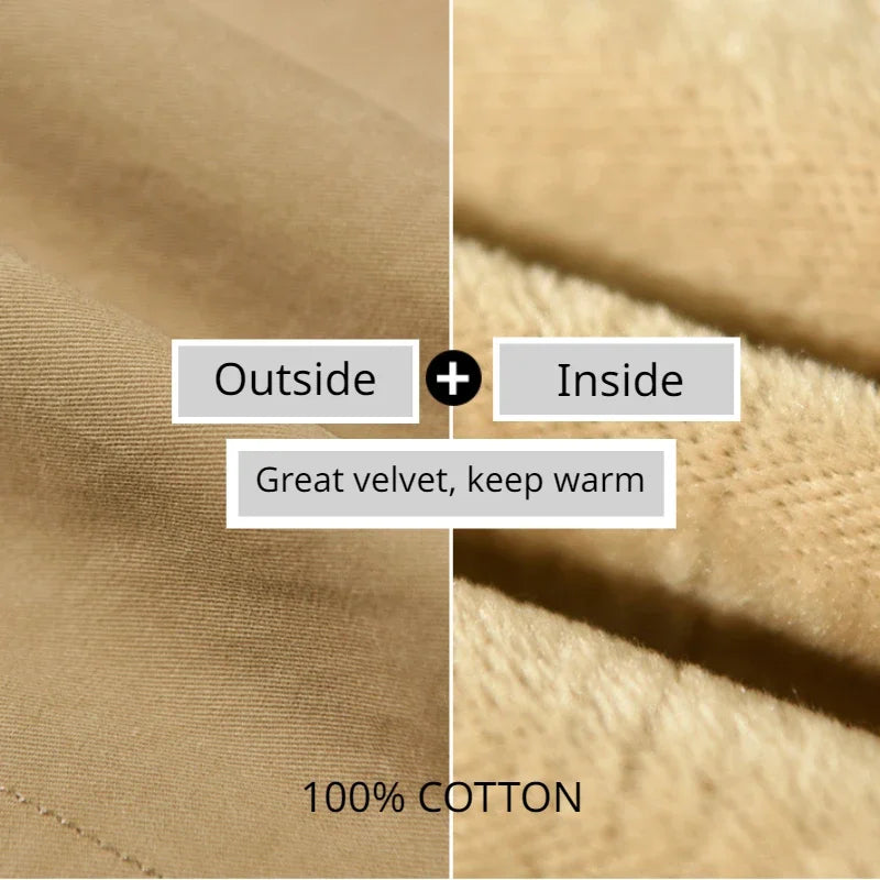 Voguable Winter New 100% Cotton Cargo Velvet Men's Winter Pants Comfortable Thickened Soft Keep Warm Retro Street Trousers voguable