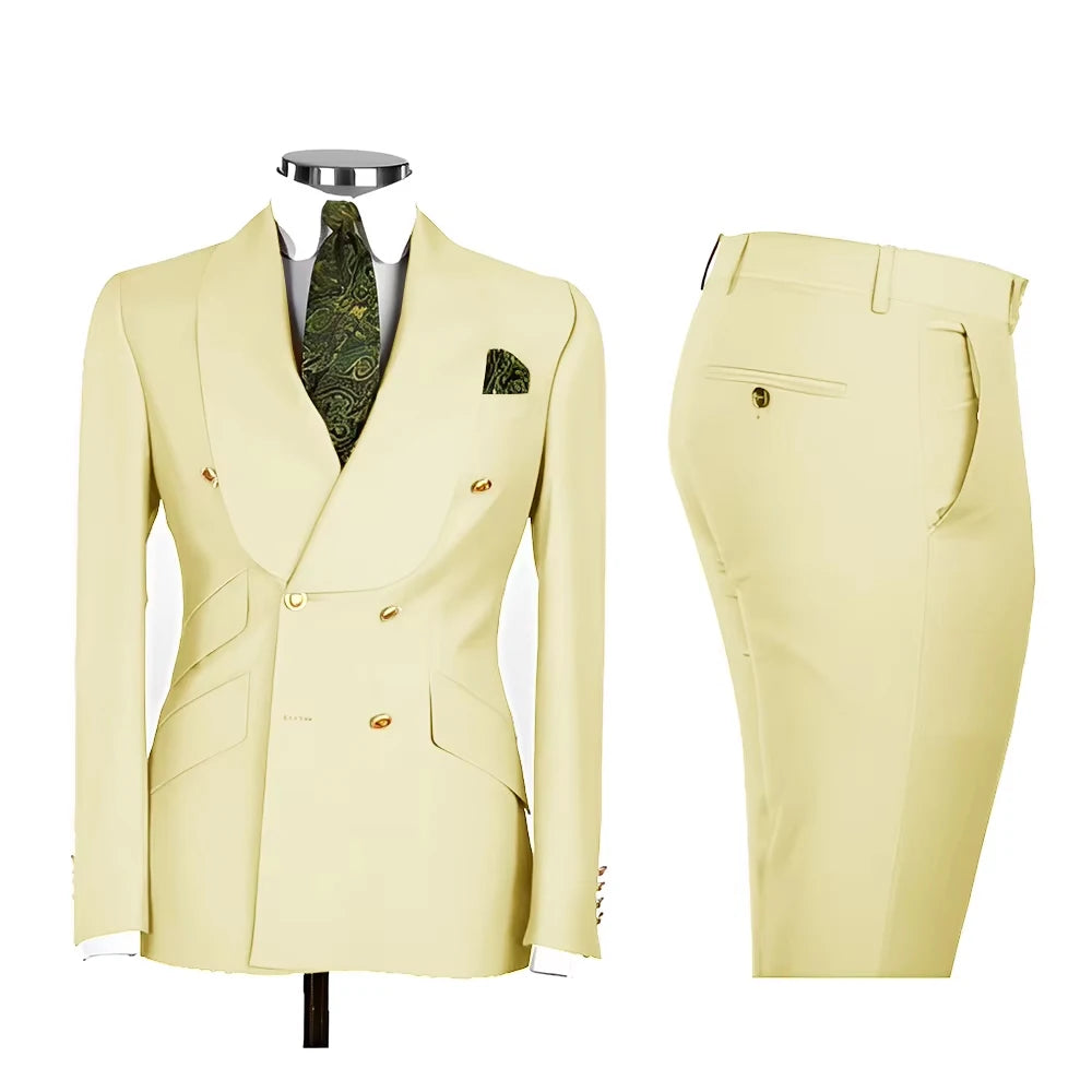 Voguable  Men's Double Breasted Tuxedo Suit Shawl Lapel Slim Fit 2 Piece Blazer & Pants Formal Business Luxury Suits Casual Wedding Groom voguable