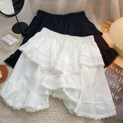 Voguable Elastic Waist White Black Irregular Mini Kawaii Skirt Japanese Style School Y2k Aesthetic Ruffles Short Skirt Women Streetwear voguable