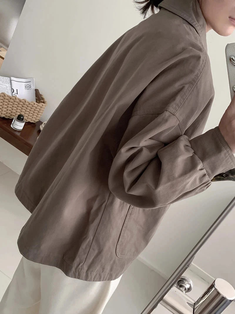 Fall Women Cargo Jacket Loose Preppy Style Long Sleeve Vintage Coat Casual Big Pockets American Retro Solid Bf Outwear Tops voguable