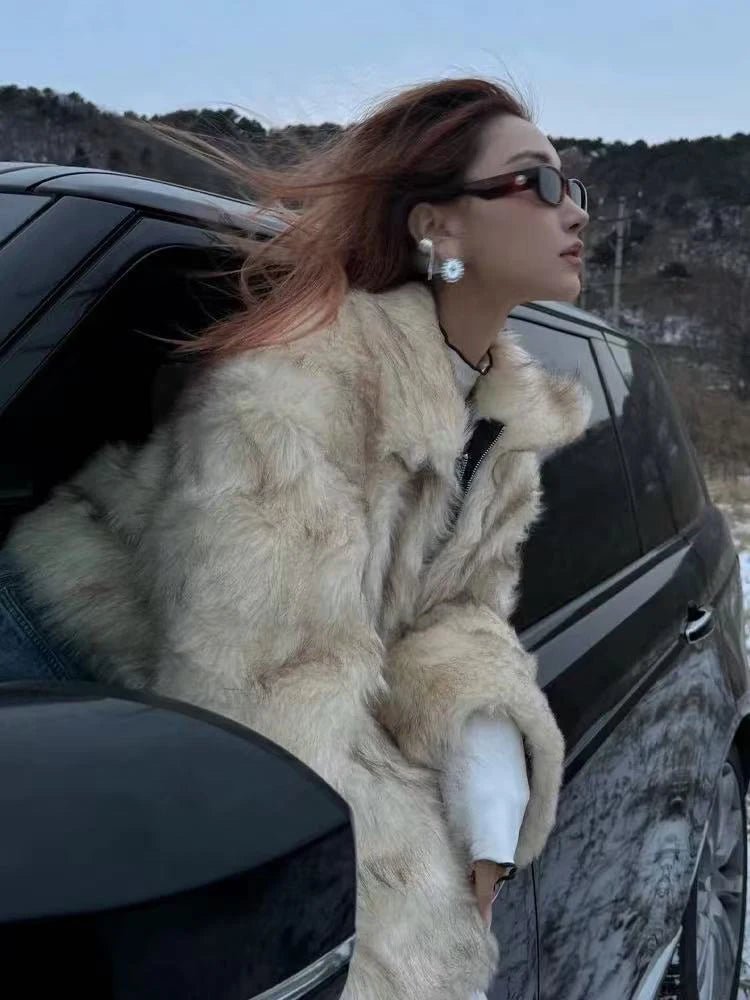 Elegant Faux Fox Fur Coats Women Y2K Winter Thick Warm Casual Plush Jackets Y2K Streetwear All Match Faux Fur Outerwear New voguable