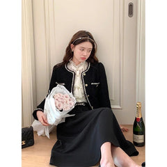 Vintage Jackets Women Black Tweed Cropped Coat Korean Elegant Thicken Single Breasted Blazer Casual Short Outerwear Tops voguable