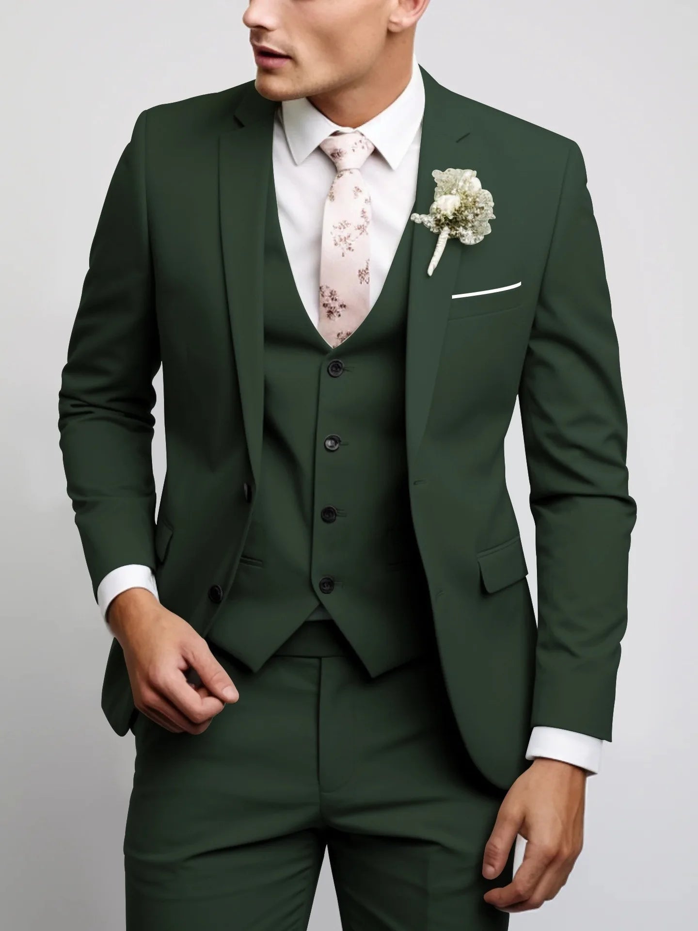 Voguable  3 Pieces Suit Fashionable and Formal Gentle Trend Solid Color Men's Business Casual Fit Wedding Host Gentle Suit voguable