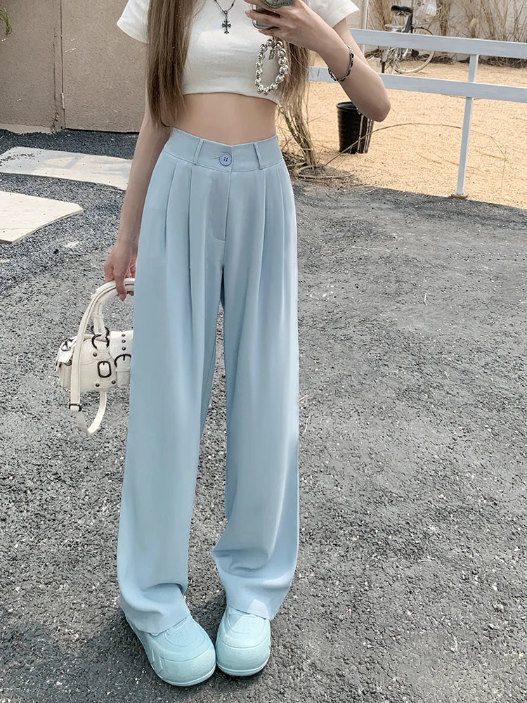Voguable Simple Women Suit Pants Casual Elastic High Waist Summer Korean Office Ladies Trousers Fashion Solid Female Pants voguable