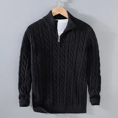 Voguable  Autumn Winter New Men pullover Sweater Men's Stand Collar Half Zip Cotton 100% Thickened Knit Solid Color High Street Clothes voguable