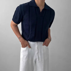 Men's Summer Korean Style Lightweight Knitshort Sleevespolo Shirt Hollow Mesh Texture Knitwear T-shirt Top Body Shirt voguable