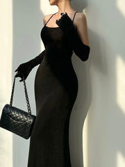 Black Strap Backless Evening Party Dress mysite