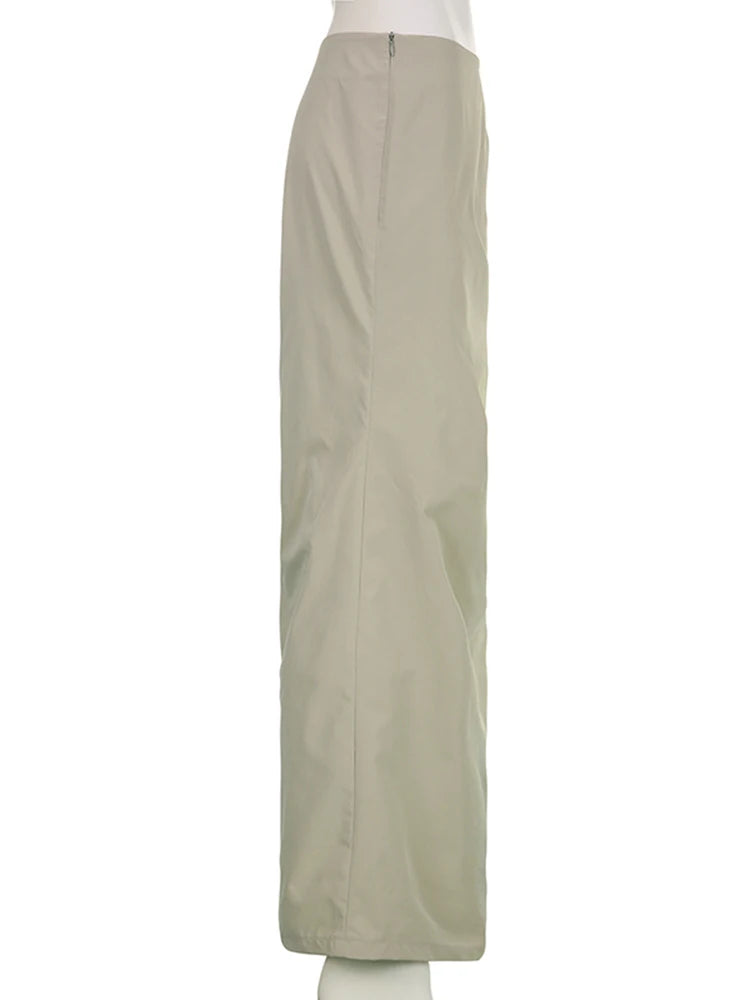 Voguable Elegant Folds Maxi Skirt Women Fashion Streetwear High Waist Straight Slits Long Skirts Lady Harajuku Y2K Retro Outfits voguable