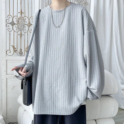 Spring Autumn Casual Long Sleeve T Shirts Men Loose Round Neck T-shirts Male Fashion Harajuku Korean Streetwear Tops Tees