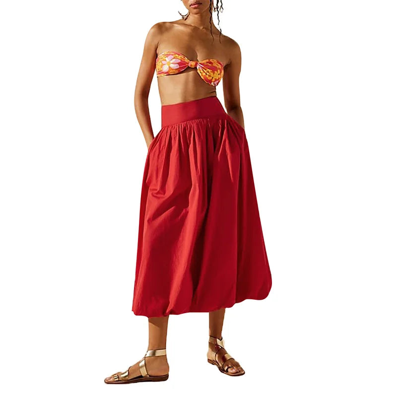 Skirts y2k Women Summer Elegant Solid Color High Waist Loose Fitting Long Bubble Skirt Office Ladies Skirts Streetwear voguable
