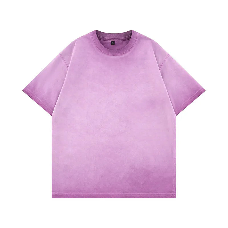 Mens Gradient Washed Loose Crew Neck Tee Streetwear Vintage Distressed Oversized Tshirt man Casual Fashion Trendy Basic Top 2025 voguable