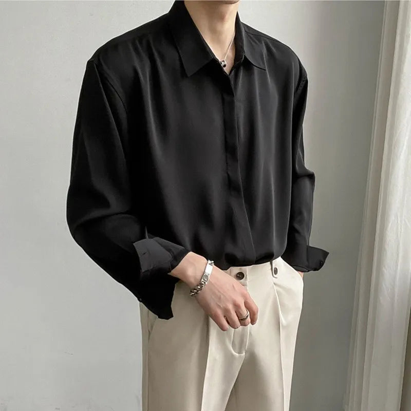 2024 Luxury Spring Clothing Men's Casual Turn Down Collar Texture Shirts Vintage Buttons Solid Color Long Sleeve Leisure Clothes voguable