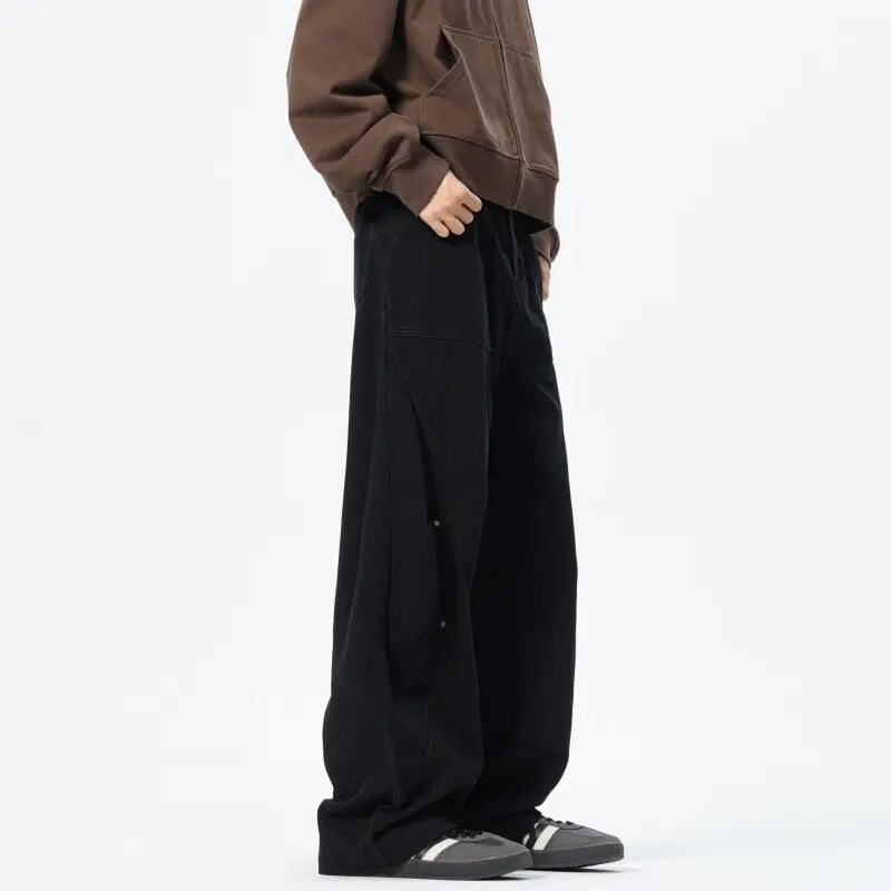 Patchwork style Men's Baggy Straight Jeans Personality unisex Fashion Korean High Street Denim Pants Streetwear Male Trousers voguable