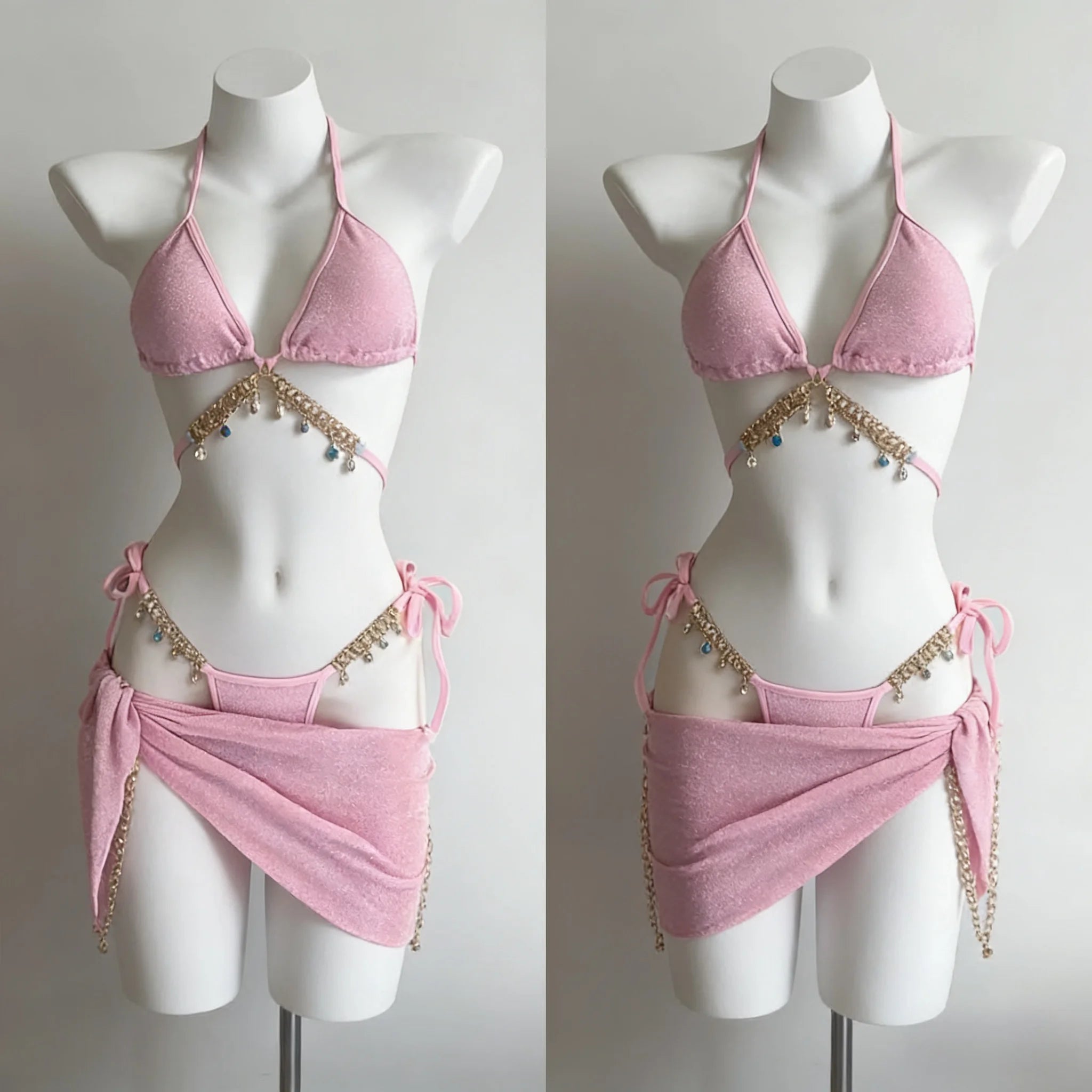 Voguable  Fashion Solid Color Bikini Set For Women Swimwear High Stretch Soft Fabric Casual Beach Outfit Summer Vacation Trendy New voguable
