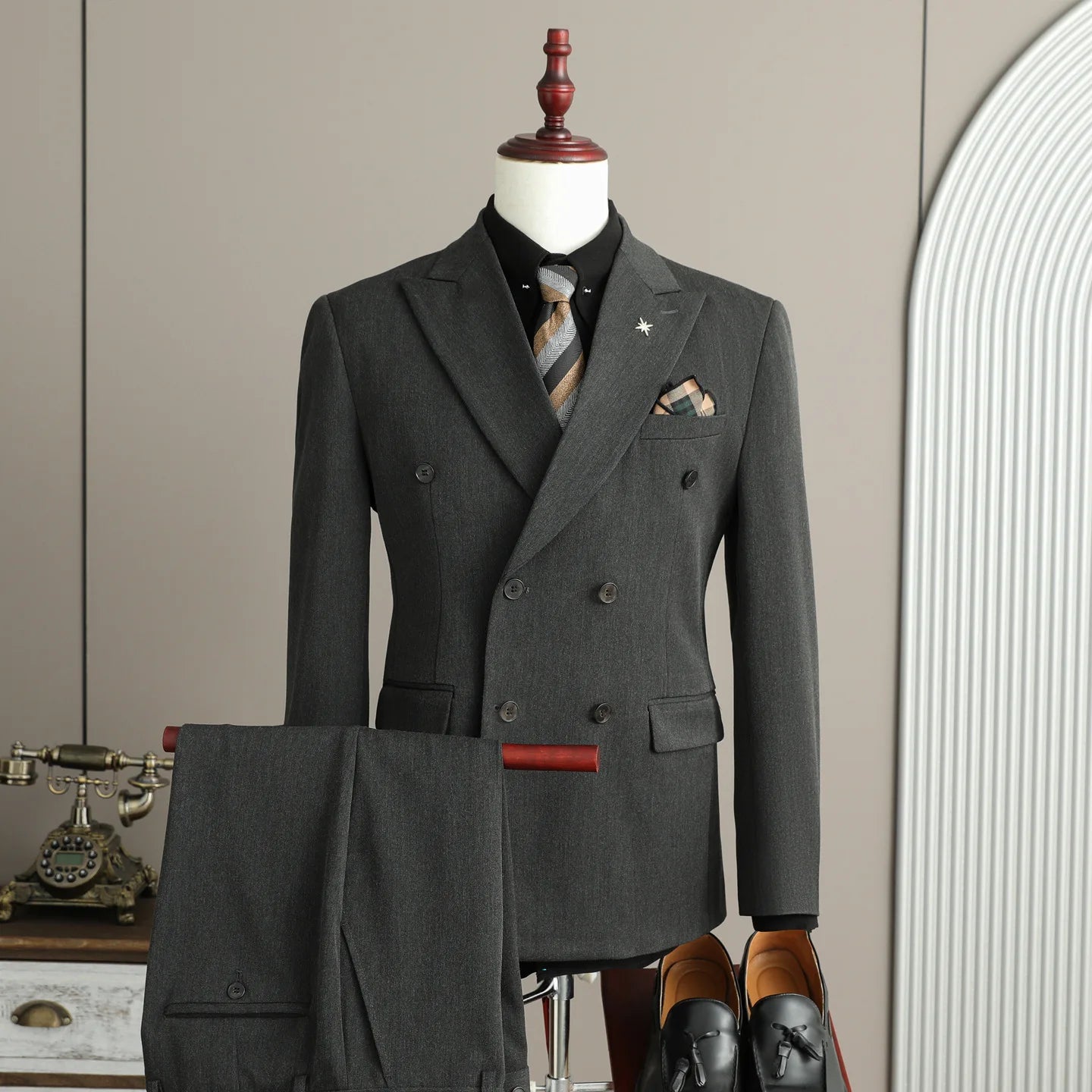 Voguable  High-end Solid Color Men Suits Double Breasted 3 Piece (Blazer+Vest+Pants) Blazers Slim Smart Causal Formal Jacket Tuxedos voguable