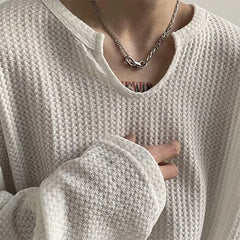 Men's Retro Loose Lazy Stylish Long Sleeve T-Shirt Casual O Neck Solid Exposed Clavicle Tops Breathable Basic Shirt 2024 New voguable