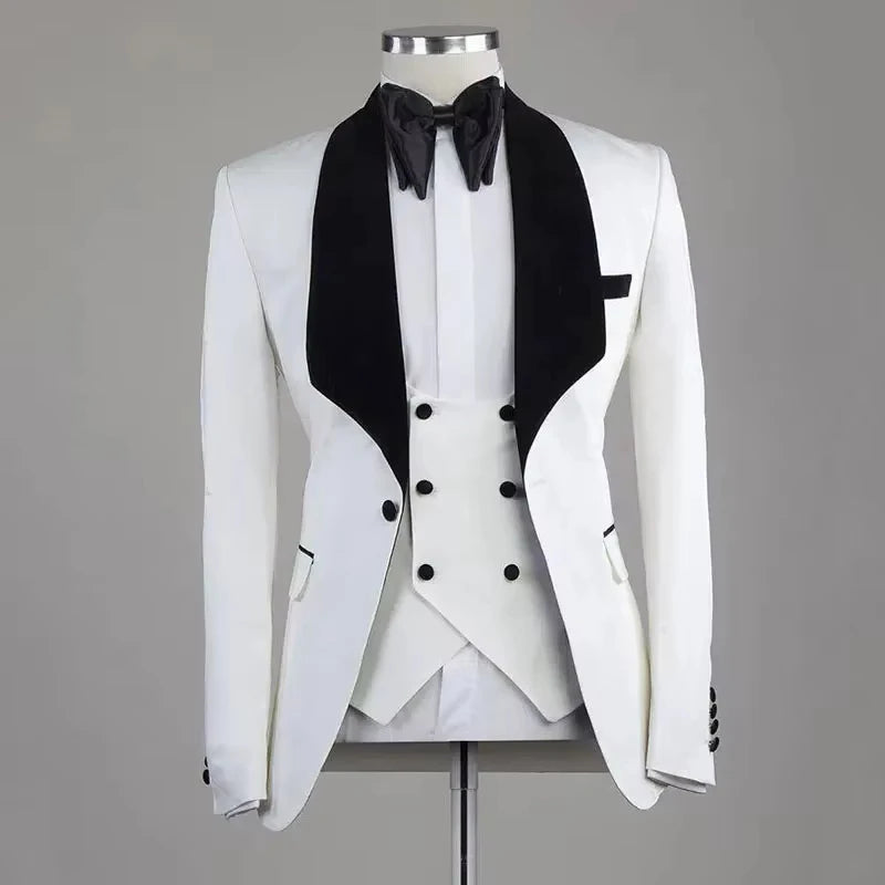 Voguable  White Slim Fit 3-Piece Men's Suit Groomsmen Slim Fit Suit Men Elegant Suit Wedding Prom Party Outfit (Jacket+Vest+Pants) voguable