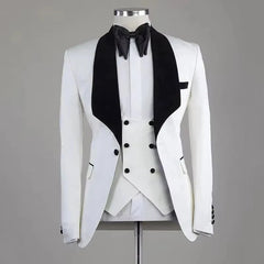Voguable  White Slim Fit 3-Piece Men's Suit Groomsmen Slim Fit Suit Men Elegant Suit Wedding Prom Party Outfit (Jacket+Vest+Pants) voguable