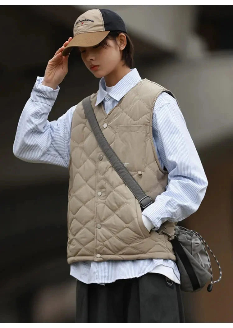 Cotton-layered Fashionable Vest Men with Autumn Winter Simple Casual Light Heated Inner Vest Cardigan Work Vest Top Aesthetic voguable