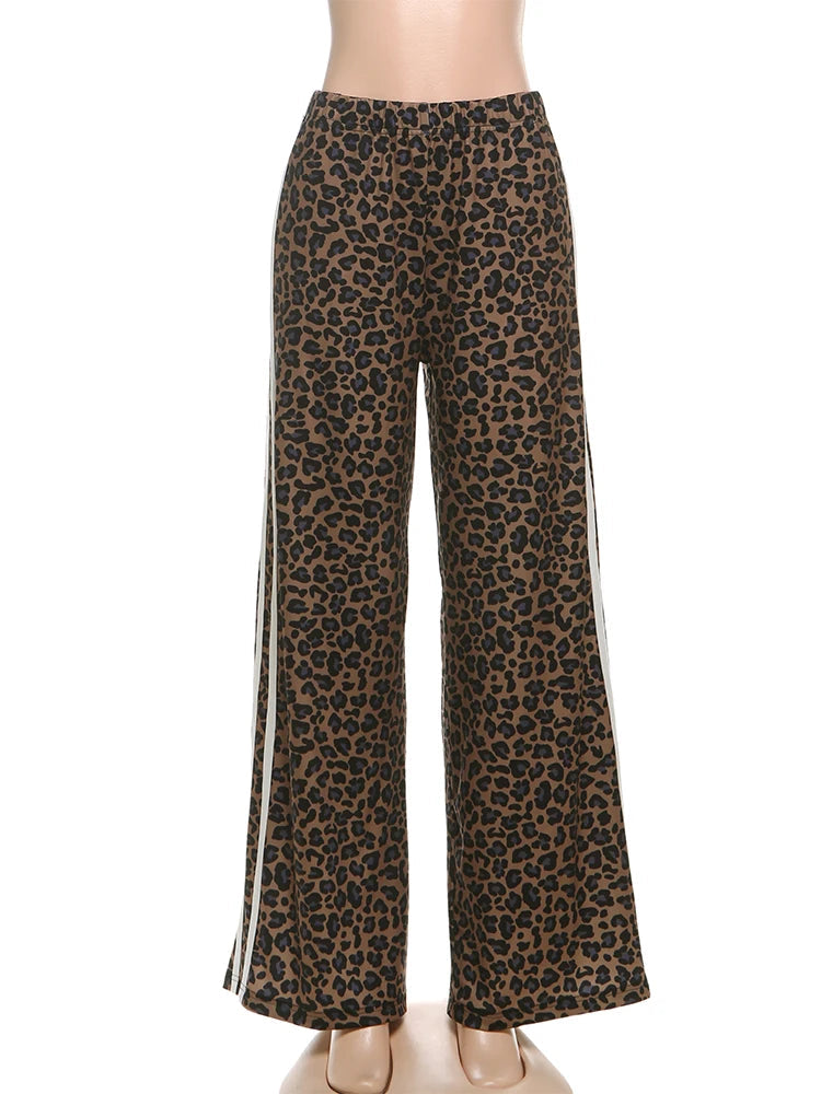 Voguable  Casual Leopard Print Pants Women Fall Sporty Patchwork Stripes Autumn Trend Basic Streetwear Hipster Loose Trousers voguable