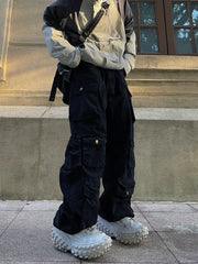 Street Popular White Multi-pocket Overalls Men's Harajuku Style Loose Casual Trousers Straight Mopping Pants Autumn New voguable