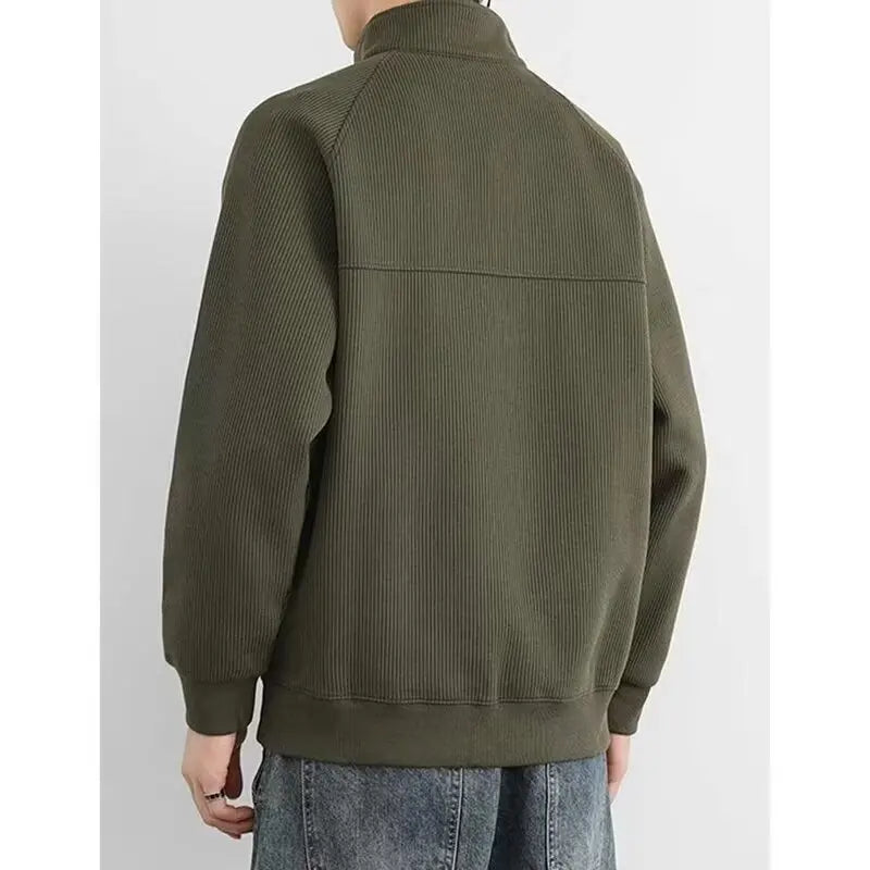 Stand-up Collar Pullover Sweatshirts 2024 New Half Zipper Y2K Vintage Hoody Casual Preppy Korean Fashion Loose Clothes man top voguable
